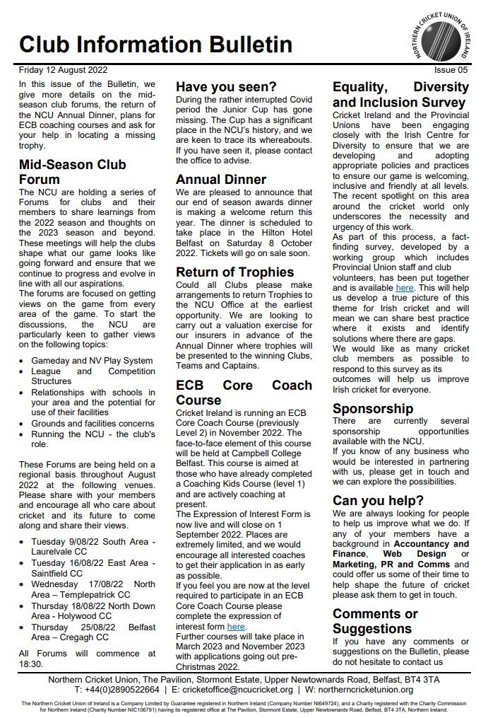 NCU Club Info Bulletin - Issue 05
